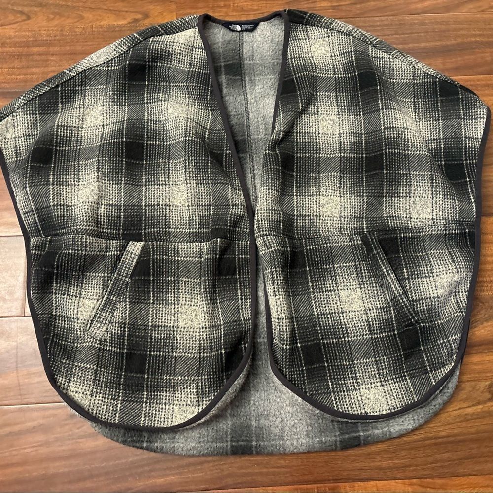 The North Face grey/black/white plaid flannel oversized vest